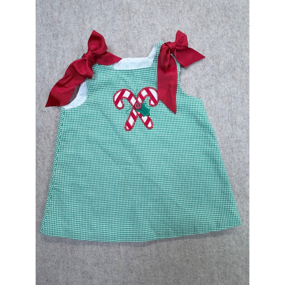 The Bailey Boys Dress Girls 12M Green Houndstooth Candy Cane Christmas Bows USA